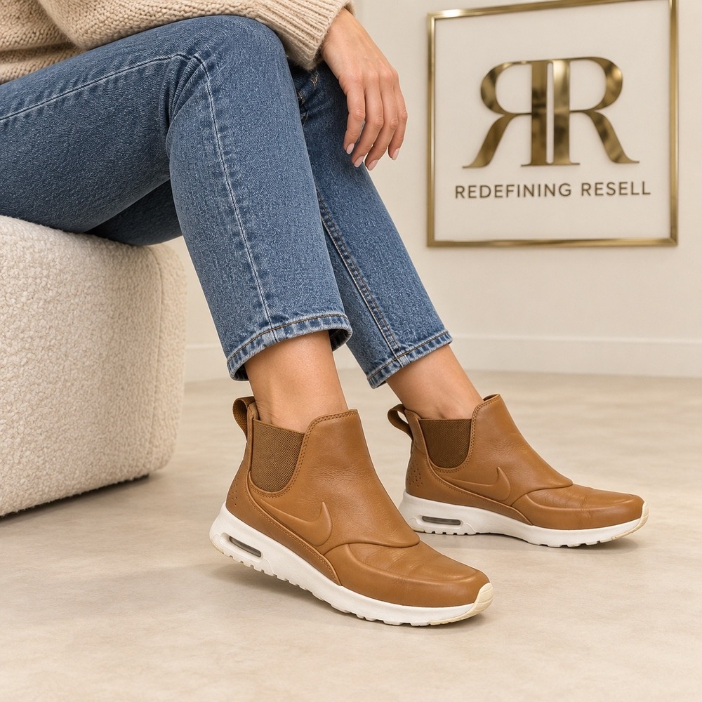 Nike Air Max Thea Mid Brown Leather Chelsea Boot Sneakers 859550-200 Womens 6